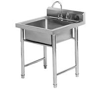 MOCHIYIA 50/60cm Commercial Stainless Steel Catering Thickened Sink with Faucet, Free Standing Wash Basin for Outdoor Indoor Catering Restaurant Hospital, 50*50*80cm
