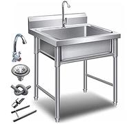 MOCHIYIA Commercial Kitchen Utility Sink with Stand, 304 Stainless Steel Freestanding Sink with Worktop, Tabletop Vegetable Sink Basin for Garage, Dining Room, Kitchen, Laundry, 50*50*80cm