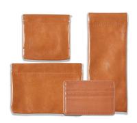 MOCICIGO 4PCS Snap Closure Organizer Pouch,Pu Leather Small Pouches for Purse Mini Cosmetic Bags for Travel Waterproof Makeup Women Purse Pouch Three Sizes Coin Purse Organizer Storage Pouch(Cognac)