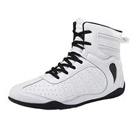 MOCINNA Womens Boxing Shoes, Leather High Top Boxers Trainers Fashion Wrestling Sneakers Wrestling Fitness Boots for Ladies,White,6 UK