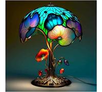 MOCIUN Stained Glass Plant Series Table Lamp, Vintage Table Lamp Decorative Bedside Lamp, Painting Glass Mushroom Table Lamp Show You A Dreamy Atmosphere (H)
