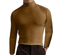 Mock Neck Tops for Men Long Sleeve Ribbed Shirts Turtleneck High Collar Fall Thermal Pullover Base Layer Undershirts(Z02-Brown, XL)