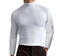 Mock Neck Tops for Men Long Sleeve Ribbed Shirts Turtleneck High Collar Fall Thermal Pullover Base Layer Undershirts(Z02-White, XXXL)