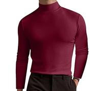 Mock Neck Tops for Men Long Sleeve Ribbed Shirts Turtleneck High Collar Fall Thermal Pullover Base Layer Undershirts(Z02-Red, XL)