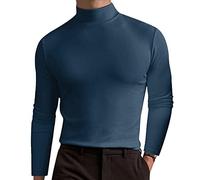 Mock Neck Tops for Men Long Sleeve Ribbed Shirts Turtleneck High Collar Fall Thermal Pullover Base Layer Undershirts(Z02-Navy, XL)