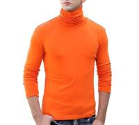 Mock Neck Tops for Men Turtleneck Shirts Long Sleeve Thermal Undershirts Slim Fit Basic Pullover Top Solid Color Tees Camisas Cuello De Tortuga para Hombre(Orange, M)