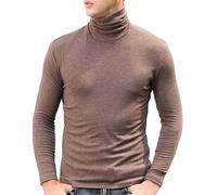 Mock Neck Tops for Men Turtleneck Shirts Long Sleeve Thermal Undershirts Slim Fit Basic Pullover Top Solid Color Tees Camisas Cuello De Tortuga para Hombre(Coffee, M)