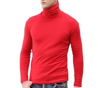 Mock Neck Tops for Men Turtleneck Shirts Long Sleeve Thermal Undershirts Slim Fit Basic Pullover Top Solid Color Tees Cuello De Tortuga para Hombre(Red, XL)