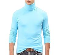 Mock Neck Tops for Men Turtleneck Shirts Long Sleeve Thermal Undershirts Slim Fit Basic Pullover Top Solid Color Tees Playera Cuello De Tortuga para Hombre(Sky Blue, L)