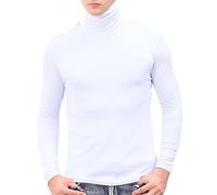 Mock Neck Tops for Men Turtleneck Shirts Long Sleeve Thermal Undershirts Slim Fit Basic Pullover Top Solid Color Tees Playera Cuello De Tortuga para Hombre(White, L)