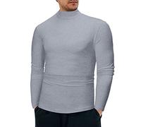 Mock Neck Tops for Men Turtleneck Shirts Long Sleeve Thermal Undershirts Slim Fit Basic Pullover Top Solid Color Tees Camisa Cuello De Tortuga para Hombre(Z01-Grey, L)