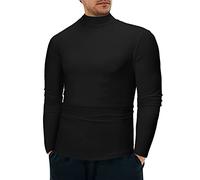 Mock Neck Tops for Men Turtleneck Shirts Long Sleeve Thermal Undershirts Slim Fit Basic Pullover Top Solid Color Tees Camisas Cuello De Tortuga para Hombre(Z01-Black, L)