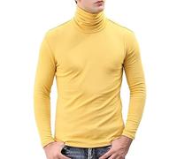 Mock Neck Tops for Men Turtleneck Shirts Long Sleeve Thermal Undershirts Slim Fit Basic Pullover Top Solid Color Tees Camisas Cuello De Tortuga para Hombre(Yellow, M)