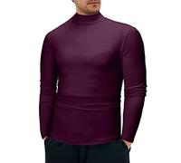 Mock Neck Tops for Men Turtleneck Shirts Long Sleeve Thermal Undershirts Slim Fit Basic Pullover Top Solid Color Tees Camisa Cuello De Tortuga para Hombre(Z01-Red, L)