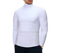 Mock Neck Tops for Men Turtleneck Shirts Long Sleeve Thermal Undershirts Slim Fit Basic Pullover Top Solid Color Tees Cuello De Tortuga para Hombre(Z02-White, M)