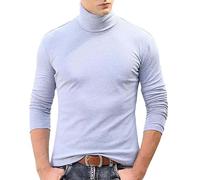 Mock Neck Tops for Men Turtleneck Shirts Long Sleeve Thermal Undershirts Slim Fit Basic Pullover Top Solid Color Tees Cuello De Tortuga para Hombre(Grey, XL)