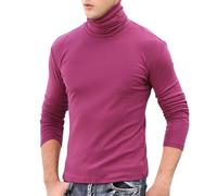 Mock Neck Tops for Men Turtleneck Shirts Long Sleeve Thermal Undershirts Slim Fit Basic Pullover Top Solid Color Tees Camisa Cuello De Tortuga para Hombre(Purple, XXXXXXL)