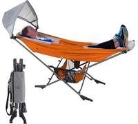 MOCK ONE Hammock with Stand with Adjustable Sunshade Canopy, Portable Free Standing Hammock with Steel Frame for Outdoor, Garden, Camping, Beach, Orange
