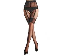Mock Suspender Crotchless Tights Giulia Intimo Noir 20 Denier Sheer Open Crotch