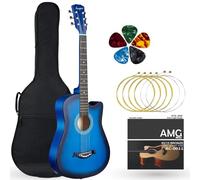 MOCKING BIRD 38 inch Acoustic Guitar for Beginners musical instrument for Adults premium Wood Curved Cutaway Design Guitar Accessories kit with 5 Picks & string & Bag for beige (Blue Matte)