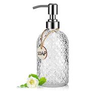 MOCLIF 16 OZ Clear Soap Dispenser with 304 Rustproof Stainless Steel Pump Bathroom Kitchen,Soap Dispenser,Refillable Liquid Glass Soap Dispenser for Hand Soap, Dish Soap, Lotion(Clear)