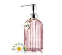 MOCLIF 16OZ Fashion Stripe Clear Glass Refillable Soap Dispenser with 304 Stainless Steel Pump Premium Soap Dispenser, for Kitchen, Bathroom, Hand Sanitizer, Liquid Soap, Lotion, etc. (Clear Pink)