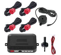 MOCNT Car Reverse Parking Sensors Car Rear Reverse Parking Radar System Car Parking Sensor Kit 4 Rear Sensor Auto Sound Alarm Alert Reverse Backup Radar Red
