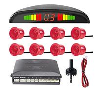MOCNT Car Reverse Parking Sensors Car Rear Reverse Parking Radar System Car Parking Sensor Kit 8 Sensor Auto Sound Alarm Alert Reverse Backup Radar Display Red