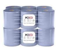 Moco Blue Centrefeed Rolls 6 Pack - 2-Ply Recycled Embossed 170 Sheets per Roll, 16.6×22cm Sheets, 37.4m Roll - Industrial Cleaning Tissue for Kitchen, Catering & Commercial Use (12 Rolls)