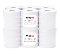 Moco White Centrefeed Rolls 6 Pack - 2-Ply Recycled White 170 Sheets per Roll, 16.6×22cm Sheets, 37.4m Roll - Industrial Cleaning Tissue for Kitchen, Catering & Commercial Use (12 Rolls)