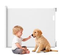 MOCOBO Retractable Baby Gate - 180cm Wide x 96.4cm High, White Mesh Safety Gate for Babies & Pets, One-Hand Operation, Indoor/Outdoor Child Safety Barrier for Doorways & Stairs