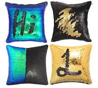 MOCOFO 16x16 Inch 4-Pack Color Flip Sequin Pillowcases Set - Holographic Green/Black & Gold/Black Reversible Sensory Pillows with Luxe Suede Backing for Girls Bedroom, Party Decor