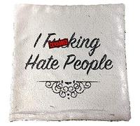 MOCOFO I Fking Hate People Rude Funny Magic Mermaid Cushion Cover Sequins 16x16Inches