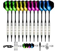 Mocoli Darts with Plastic Tip, Darts Soft Set for Electronic Dartboard 12 Pieces Darts Plastic 18 g Aluminium Shaft 50 Dart Tips 20 Rubber Rings and Tool