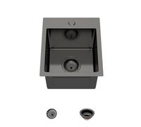 Mocoloo 13 Inch Drop In Bar Sink-13"x15" Topmount Small Black Kitchen Sink T304 18 Gauge Stainless Steel Handmade Compact Single Bowl Wet Bar Sink for Outdoor, RV and Prep Use with Drain Assembly