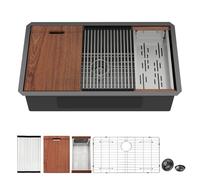 Mocoloo 32 Undermount Kitchen Sink - 32 x 19 Inch Black Kitchen Sink Workstation Gunmetal Black Stainless Steel 16 Gauge Deep Single Bowl 10'' Handmade Basin