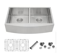 Mocoloo Stainless Farmhouse Kitchen Sink - 33x20 Inch Undermount Double Bowl Kitchen Sinks 16 Gauge Stainless Steel 50/50 Apron Farm Kitchen Sinks, 10 Inch Basin