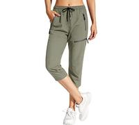 MOCOLY Women's Hiking Capri Pants Outdoor Lightweight Quick Dry Water Resistant Cargo 3/4 Pants Walking Cropped Trousers with Zipper Pockets Capri-Green M