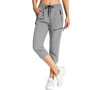 MOCOLY Women's Hiking Capri Pants Outdoor Lightweight Quick Dry Water Resistant Cargo 3/4 Pants Walking Cropped Trousers with Zipper Pockets Capri-Light Grey S