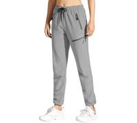 MOCOLY Women's Hiking Trousers Outdoor Walking Trousers Lightweight Quick Dry Waterproof Camping Sweat Pants Cargo Activewear Trousers with Zipper Pockets Long-Light Grey S