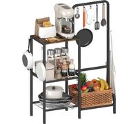 Mocomax 3-Tier Pot and Pan Organizer Rack, Free Standing Cookware Storage Stand, Multifunctional Metal Corner Shelf Holds 50LB, Pan Pot Lid Tower Holder with 8 Hooks for Kitchen Pantry and Home, Black