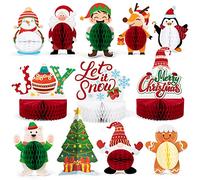 Mocoosy 12 Pack Christmas Party Honeycomb Centerpieces for Table Decorations, Christmas Centerpieces Table Toppers With Gnome Santa Snowman Centerpieces for Christmas Party Supplies Holiday Xmas Decor
