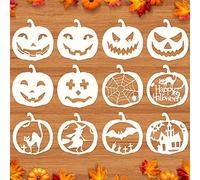 Mocoosy 12 Pcs Halloween Stencils, 8 Inch Large Pumpkin Carving Stencils Reusable Plastic Pumpkin Templates Halloween Drawing Stencil for Painting on Wood DIY Pumpkins Crafts Wall Fabric Window Decor