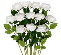 Mocoosy 12PCS White Roses Artificial Flowers, Ivory White Fake Silk Roses Single Stem Flowers Artificial Rose Bouquet for Wedding Valentines Birthday Party Arrangment Centerpiece Home Table Decor