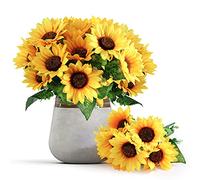 Mocoosy 4 Bunches Artificial Sunflowers Bouquets, Fake Silk Sunflowers with Stems, Sunflower Artificial Flowers Yellow Faux Sun Flowers Arrangements for Indoor Outdoor Wedding Party Home Decorations