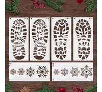 Mocoosy Christmas Santa Footprints Stencils, 6pcs Santa Claus Boot Prints and Snowflake Stencils Template Reusable Plastic Santa Foot Print Elf Feet Stencil for Floor Window Xmas Decorations DIY Craft