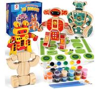 Mocoosy Wooden Robot Painting Kit, Arts Craft Kits for Kids Age 6-12, Build & Paint Your Own Robot Craft Kit,Wood Robot Toy Activities Boys Toys STEM Game Toddler Toys for 5 6 7 8 9 Year Old Boy Gifts