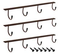 MOCOUM Coffee Mug Holder Under Cabinet, Metal Mug Cup Hook Iron Hanging Mug Rack Under ShelfCoffee Cup Holders for Counte (Brown, 3)