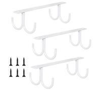 Mocoum Rustic Under Cabinet Mug Organizer - 12 Hanging Hooks for Coffee Cups and Kitchen Utensils Display (White-3Pack, 36Hooks)