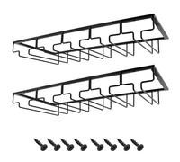 MOCOUM Wine Glasses Rack Under Cabinet Stemware Rack,Wine Glass Hanger Rack Wire Wine Glass Holder Storage Hanger for Cabinet Kitchen Bar (Black, 5 Rows 2 Pack)